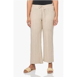 Briggs L Striped LINEN Wide Leg Elastic Waist Pants Pull On High Rise Tan White
